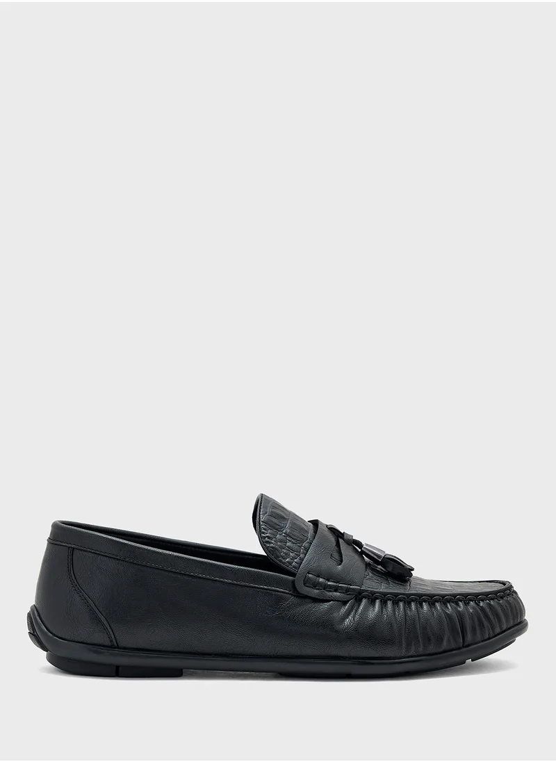 Robert Wood Croc Print Tassel Detail Loafers