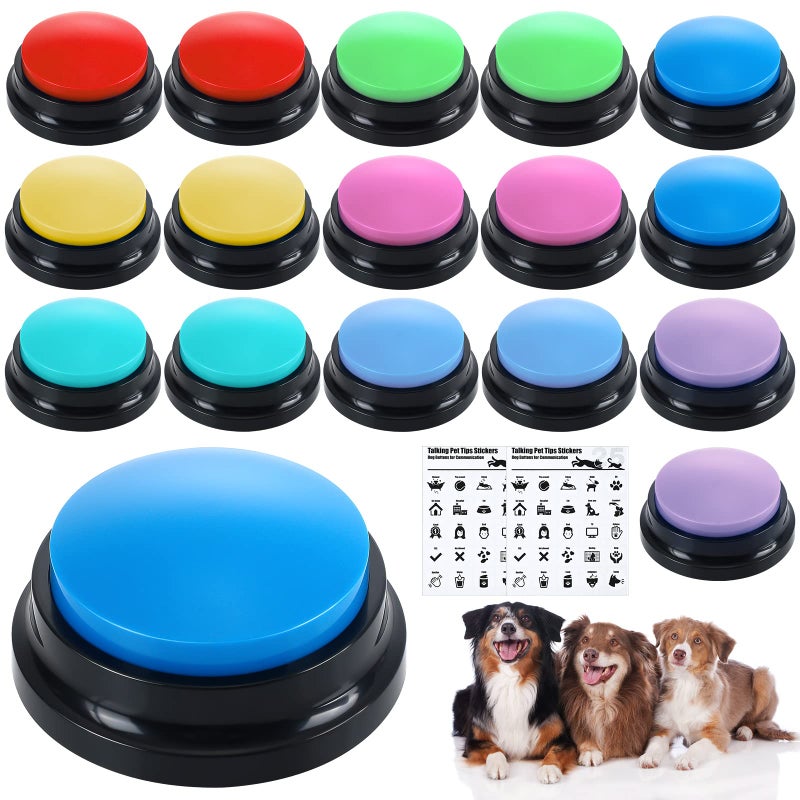 Jerify 16 Pcs Voice Recordable Dog Buttons for Communication Pet Cat Talking Buttons with Stickers 30 Seconds Interactive Speech Training Buzzers for Cat Pet DogClassic Colors - Image 2