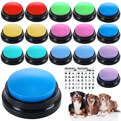Jerify 16 Pcs Voice Recordable Dog Buttons for Communication Pet Cat Talking Buttons with Stickers 30 Seconds Interactive Speech Training Buzzers for Cat Pet DogClassic Colors - Image 1
