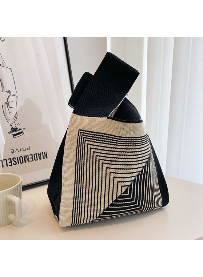 Xipu Cute Panda Knitted Handbag National Trendy Cartoon Wool Women's Bag Wrist Bag Summer Fashion Korean-style All-match-Color:Black-paper Clip - Image 1