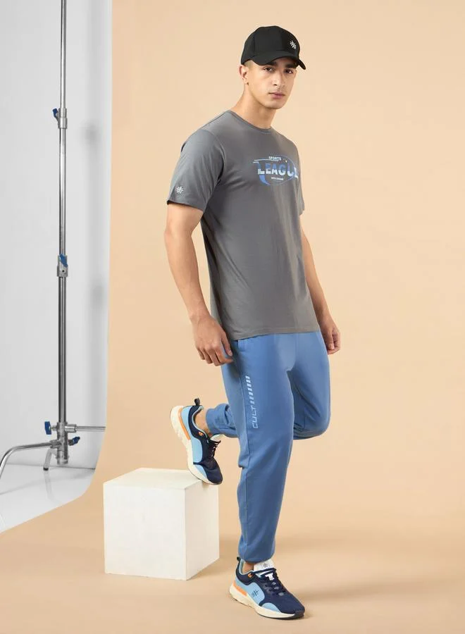 Cult Men Grey Sports League Graphic Print Short Sleeve T-Shirt