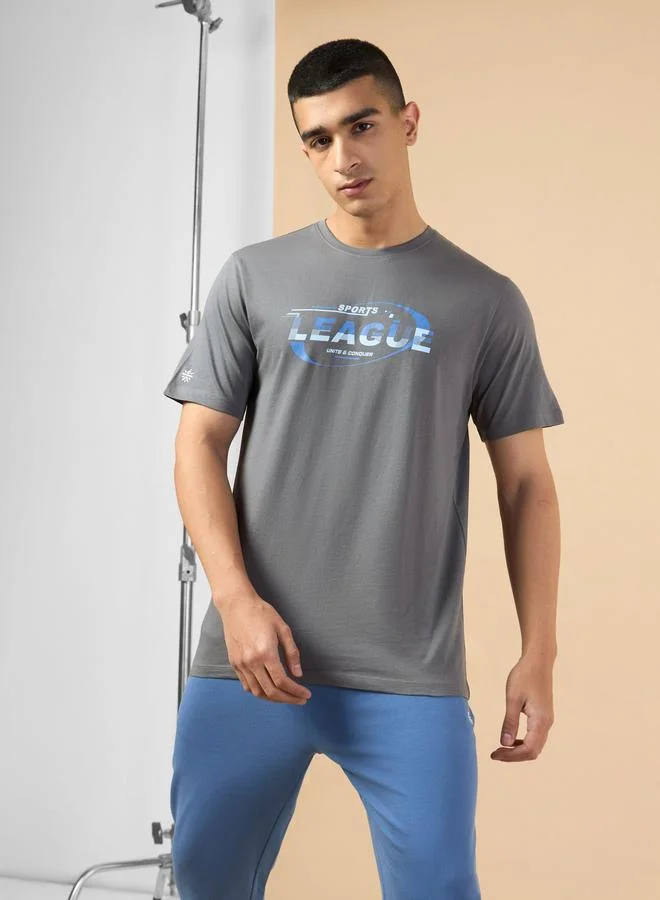 Cult Men Grey Sports League Graphic Print Short Sleeve T-Shirt
