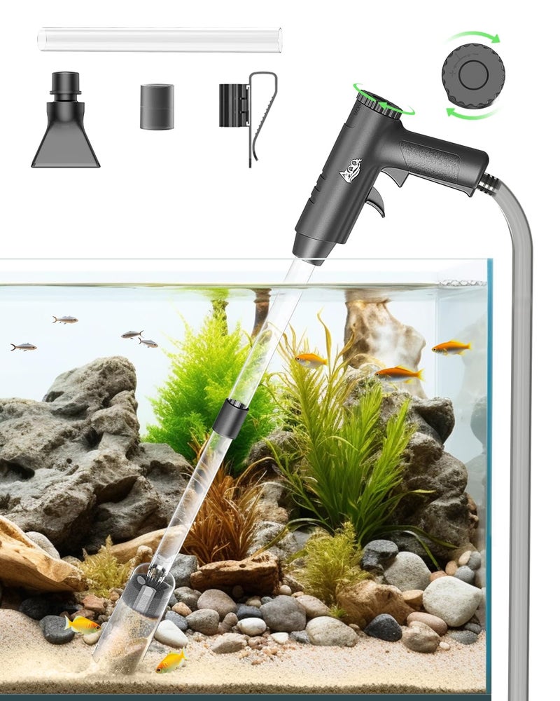 AQQA Aquarium Gravel Cleaner, 4-in-1 Upgrade Suction Power Manual Fish Tank Gravel Vacuum Cleaner Tools for Aquarium Water Changer with Water Flow Adjustment Use for Fish Tank Cleaning Gravel Sand - Image 1