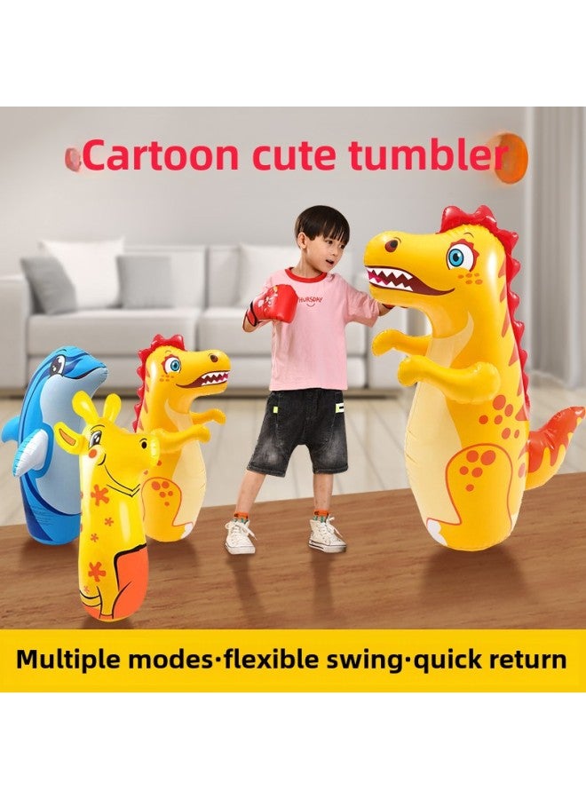 Dinosaur Inflatable Tumbler Doll Large Size Kids Kids Baby Boxing Workout Inflatable Gift-Color:#▊▉Yellow Dinosaur Tumbler Comes With Pump + Children's Boxing Gloves㏇%  - Image 2