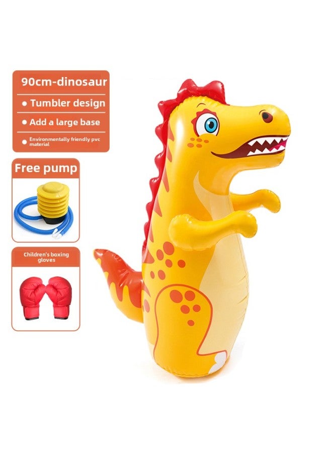 Dinosaur Inflatable Tumbler Doll Large Size Kids Kids Baby Boxing Workout Inflatable Gift-Color:#▊▉Yellow Dinosaur Tumbler Comes With Pump + Children's Boxing Gloves㏇%  - Image 1