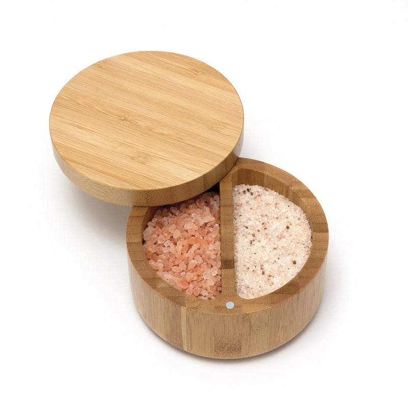 Lipper International 8839 Bamboo Wood Divided Spice Box with Swivel Cover, 4.75" Diameter x 2.75" Height - Image 2