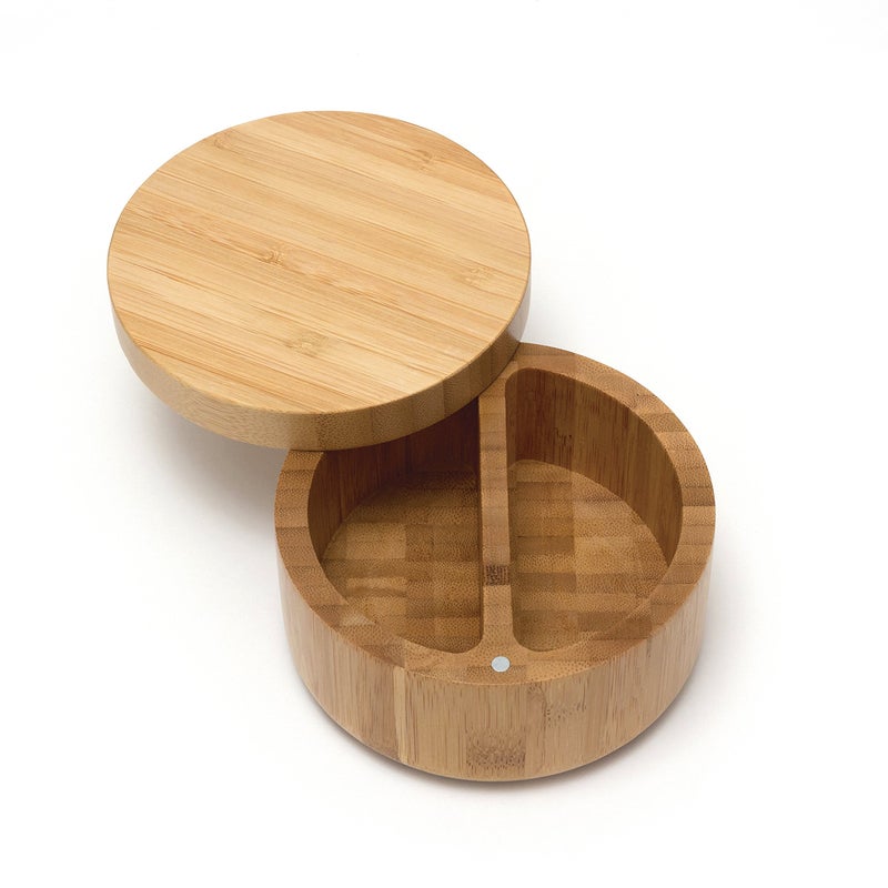 Lipper International 8839 Bamboo Wood Divided Spice Box with Swivel Cover, 4.75" Diameter x 2.75" Height - Image 1