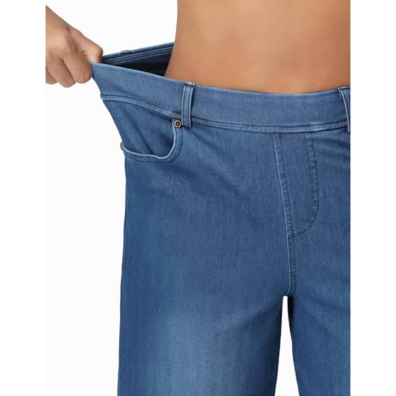 THE GYM PEOPLE Women's Wide Leg Pull on Jeans Straight Denim Pants Stretch Soft, Wide Leg Jeans For Women, Pull On Style, Waistband Loops, For Work and Casual - Image 4