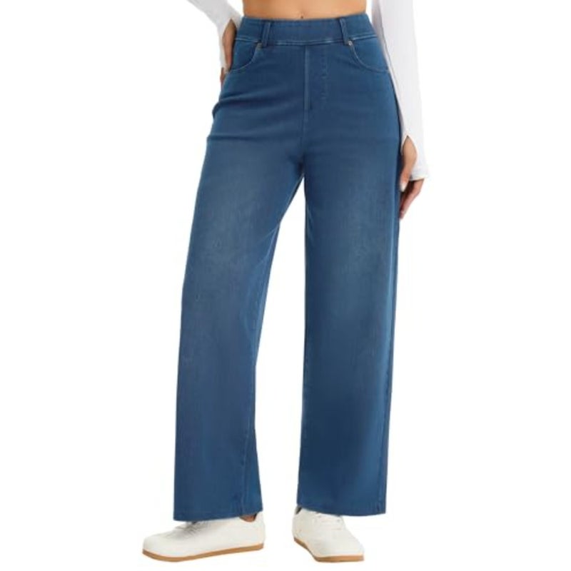 THE GYM PEOPLE Women's Wide Leg Pull on Jeans Straight Denim Pants Stretch Soft, Wide Leg Jeans For Women, Pull On Style, Waistband Loops, For Work and Casual - Image 1