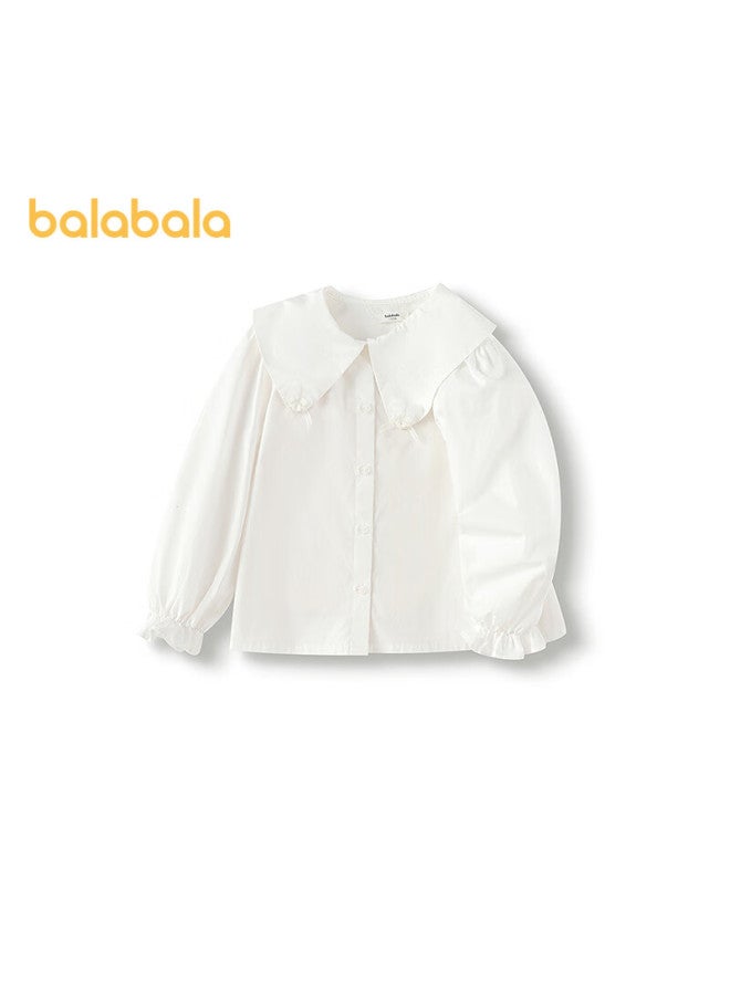 Balabala Girls' Long-sleeve Shirt, White Blouse, Spring 2025 New Style Top [same As In-store], 201125102001 - Image 3