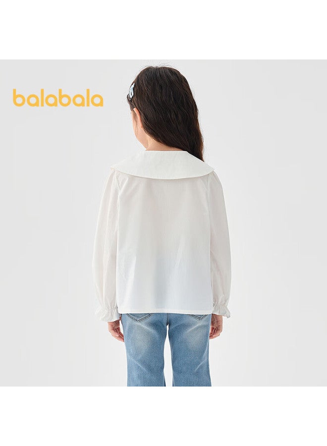 Balabala Girls' Long-sleeve Shirt, White Blouse, Spring 2025 New Style Top [same As In-store], 201125102001 - Image 2