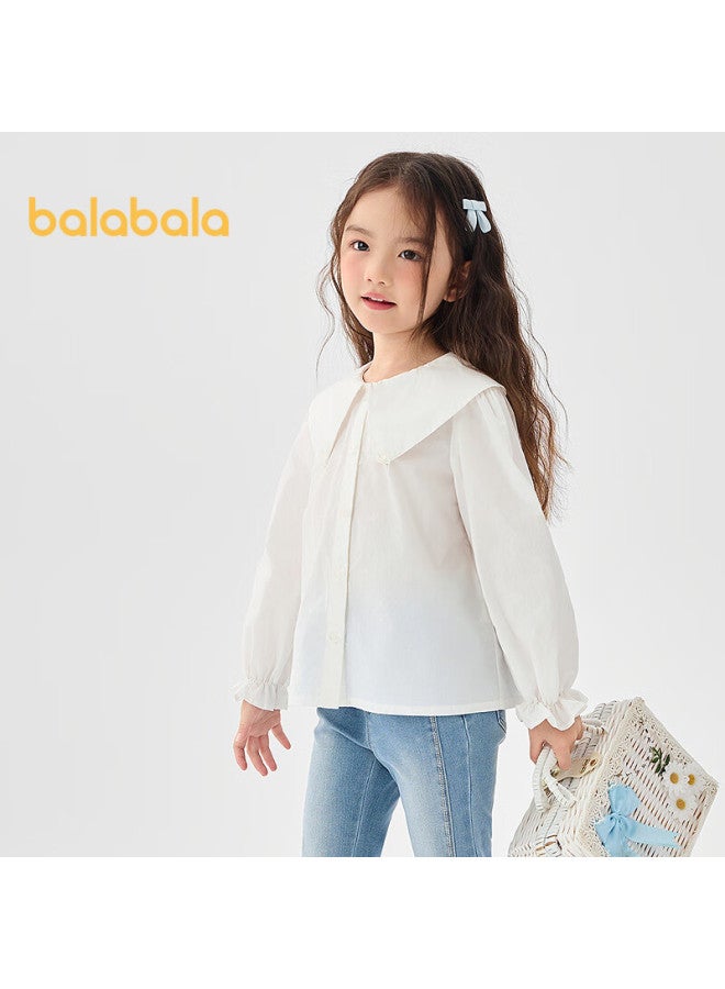 Balabala Girls' Long-sleeve Shirt, White Blouse, Spring 2025 New Style Top [same As In-store], 201125102001 - Image 1