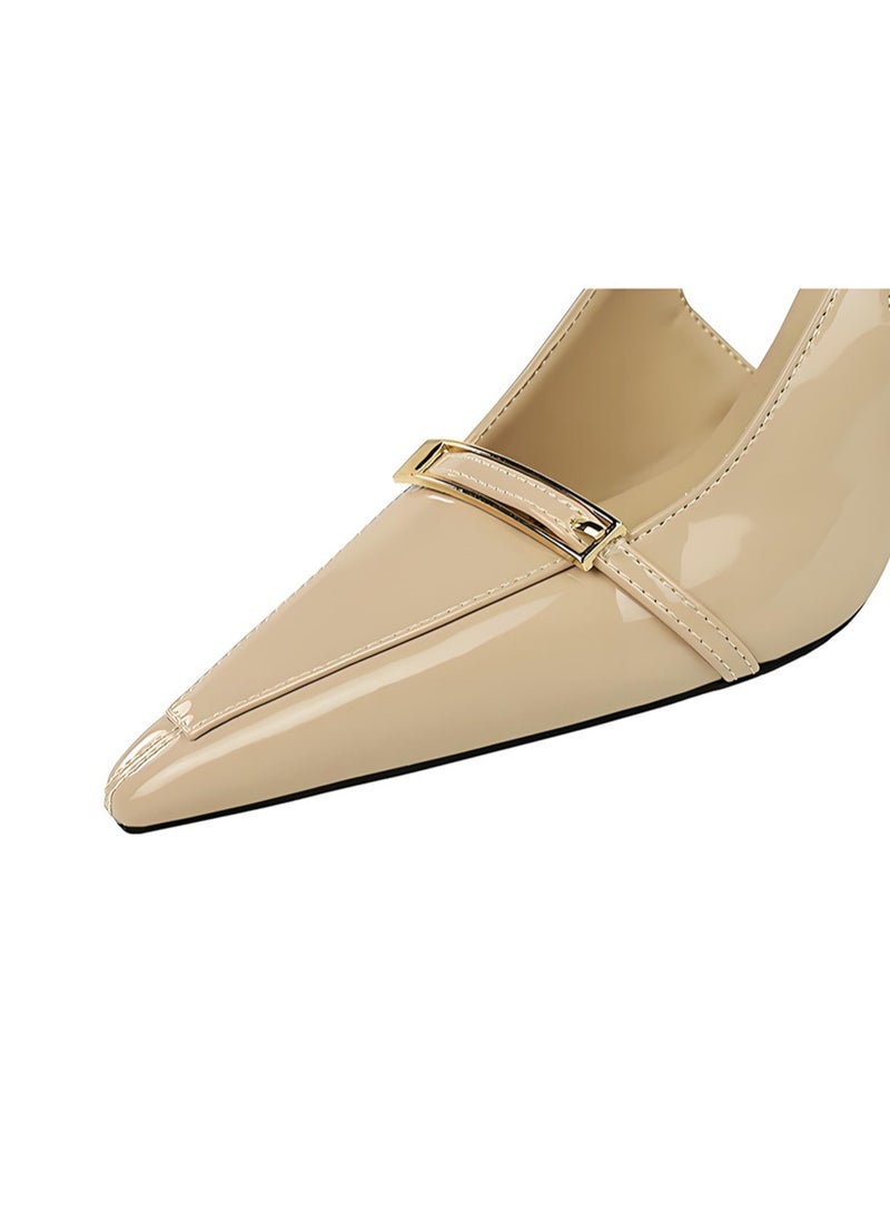 بيج تري المرأة مغلقة موجهة إصبع القدم مضخات سلينغباك ستيليتو كعب عالي صنادل خاكي 9.5CM - Image 3