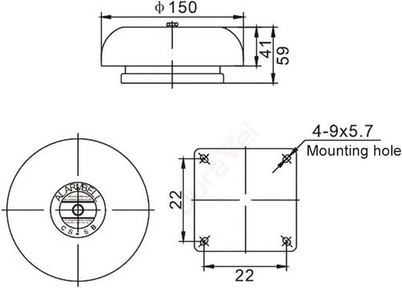 درافل جرس إنذار حريق مقاوم للعوامل الجوية من دورافيل، 150 مم - 24 فولت تيار مستمر، 95 ديسيبل، أحمر - Image 2