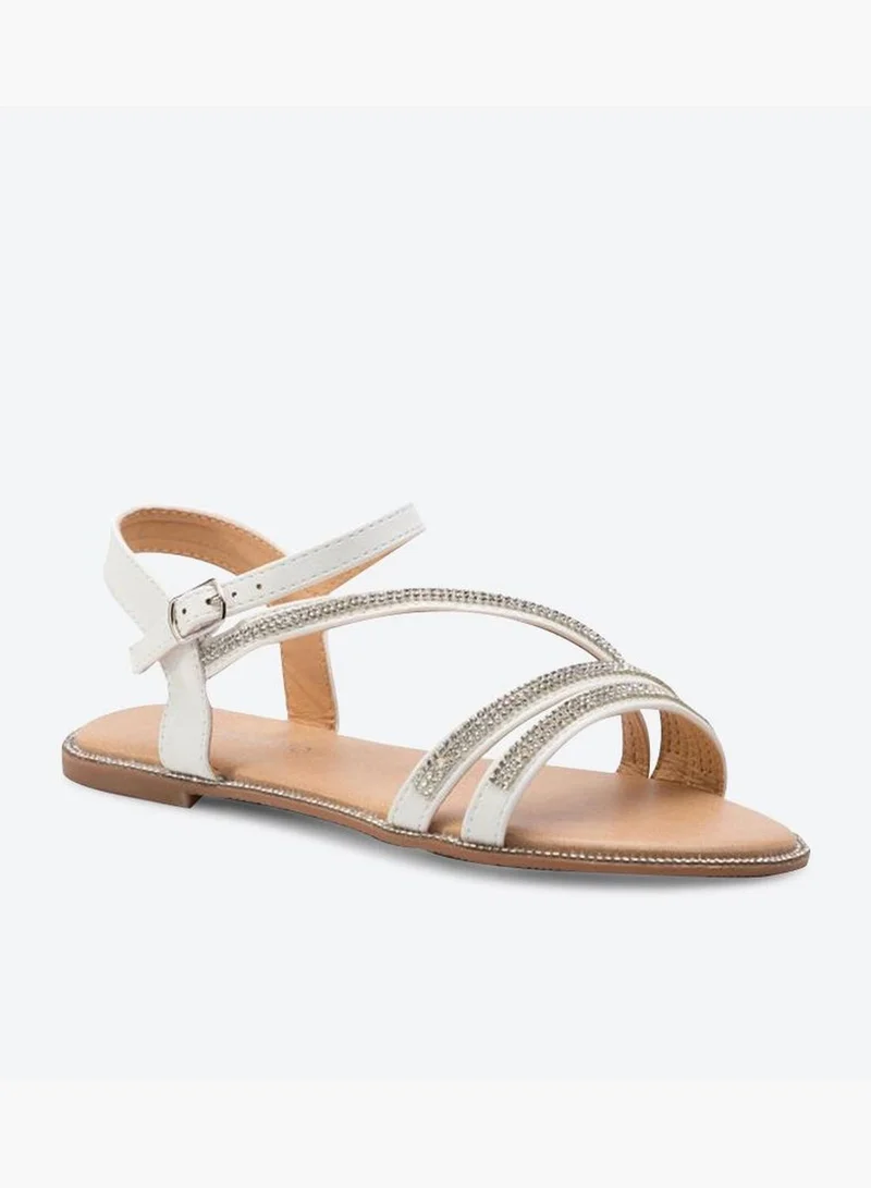 CCC Diamonds Stud Detail Round Toe Sandals - White