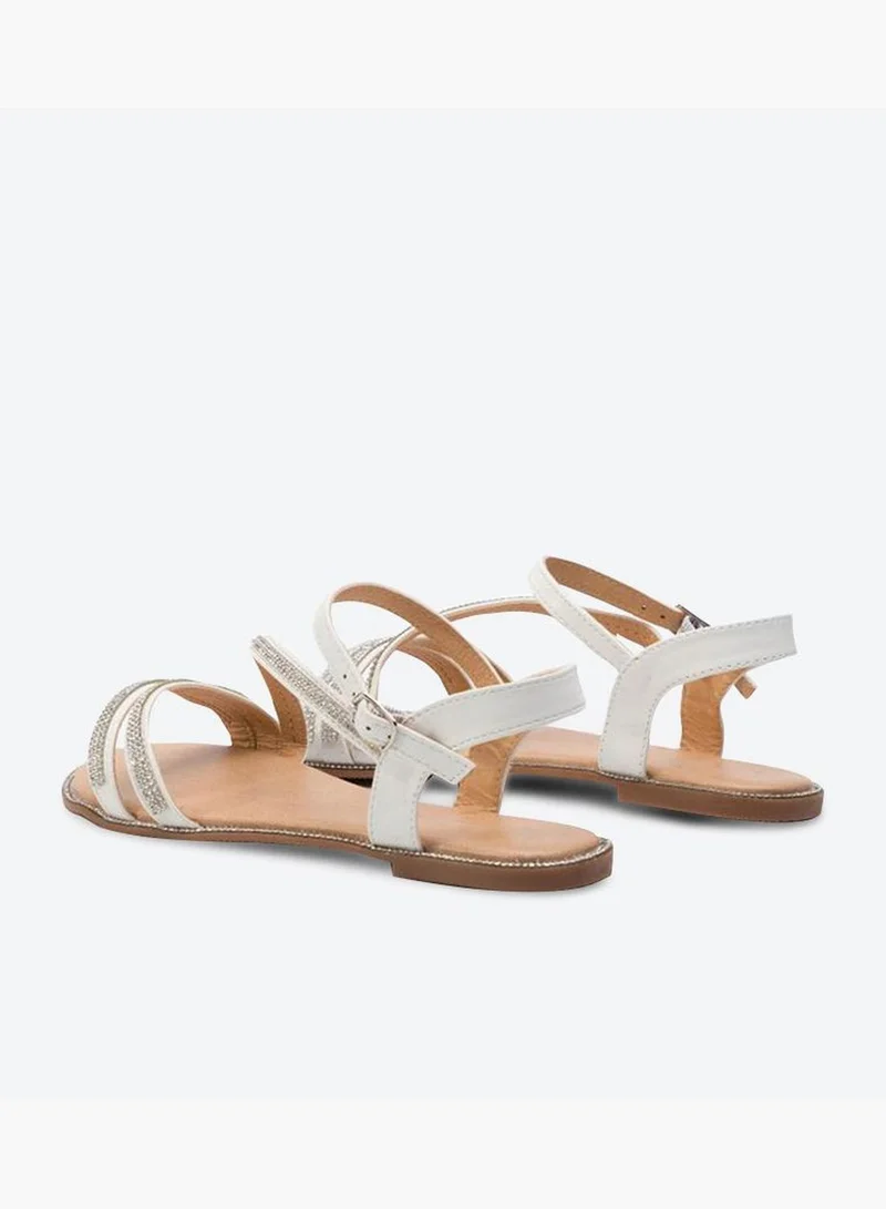 CCC Diamonds Stud Detail Round Toe Sandals - White