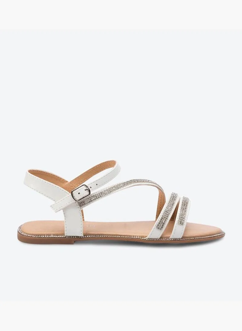 CCC Diamonds Stud Detail Round Toe Sandals - White