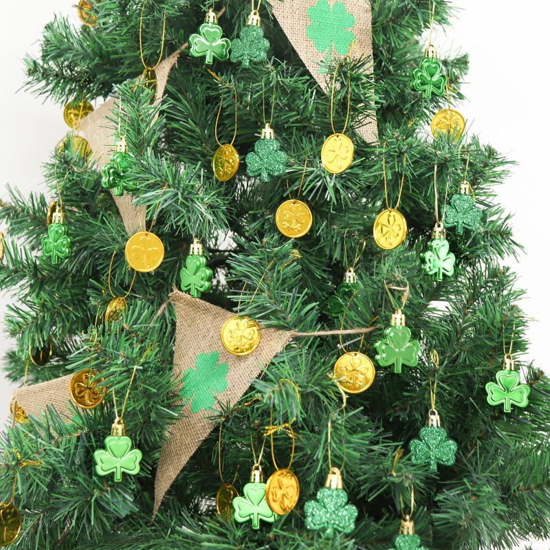 Bunny Chorus 48pcs St Patricks Day Decorations Shamrock Ornaments and Gold Coins for Tree, Good Luck Clover Coins Hanging Decorations for Home School Office Irish Festival Party Supplies, 4 Style - Image 5