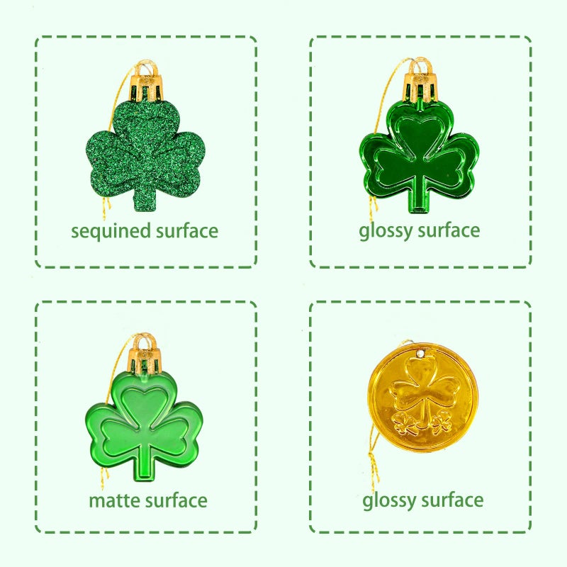 Bunny Chorus 48pcs St Patricks Day Decorations Shamrock Ornaments and Gold Coins for Tree, Good Luck Clover Coins Hanging Decorations for Home School Office Irish Festival Party Supplies, 4 Style - Image 2