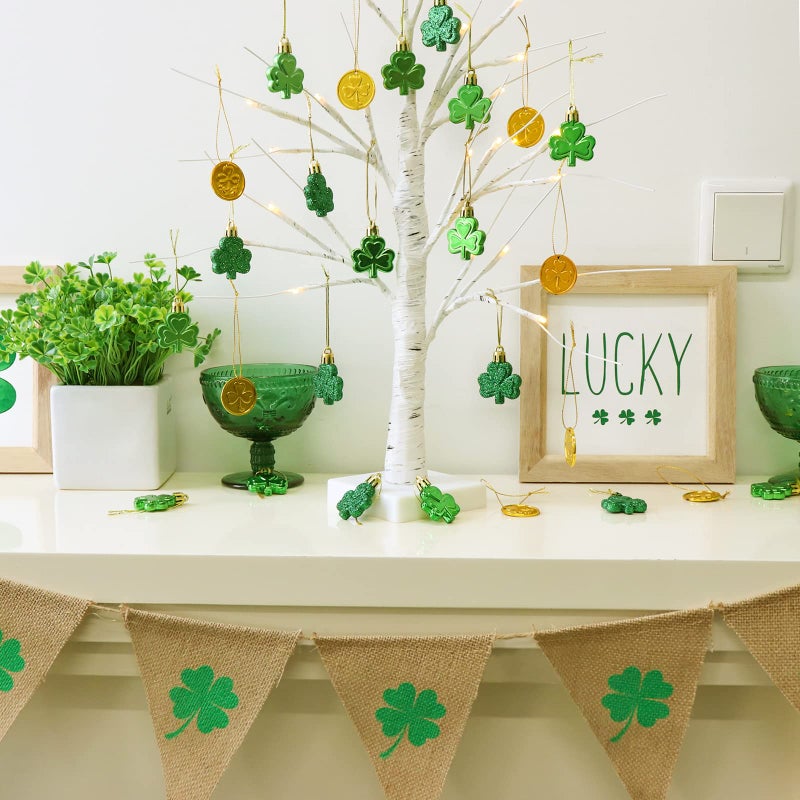 Bunny Chorus 48pcs St Patricks Day Decorations Shamrock Ornaments and Gold Coins for Tree, Good Luck Clover Coins Hanging Decorations for Home School Office Irish Festival Party Supplies, 4 Style - Image 4