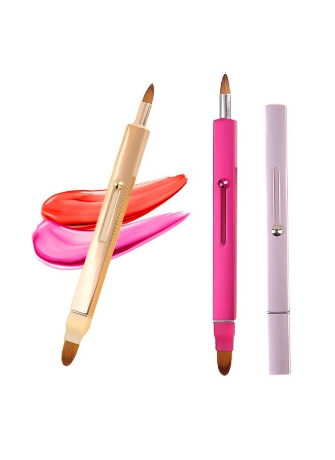 Ideal Swan - Lip Applicator Brush - 3 Pack Exquisite Professional Dustproof Retractable Lip Brush - Makeup Lipstick Lip Gloss Applicators (Pink Red Gold) - Image 1