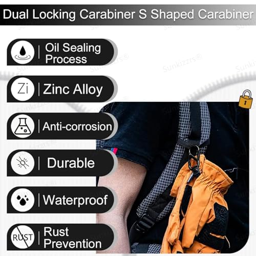 Sunkizzrs® Dual Hook S Carabiners（40 MM, Pack of 10）—Quick Release Design Hooks Keychain—Multi-Purpose Snap Hooks—Zinc Alloy Anti Theft Zipper Carabiner Clips for Backpack,Camping,Gardening,Outdoor - Image 5