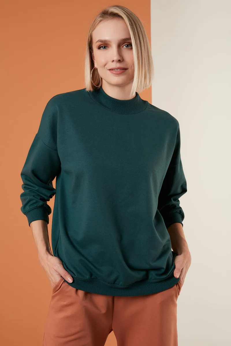 ليلا High Collar Basic Knitted Sweat Women's Sweat 5863323