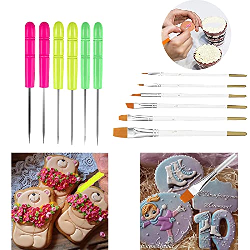 PKEAFC Cookie Decorating Kit Cookie Decorating Supplies with 1 Acrylic Turntable, 6 Fondant Brushes 6 Scribe Needle Royal Icing Tools - Image 4