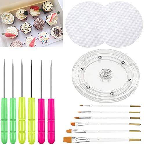 PKEAFC Cookie Decorating Kit Cookie Decorating Supplies with 1 Acrylic Turntable, 6 Fondant Brushes 6 Scribe Needle Royal Icing Tools - Image 1
