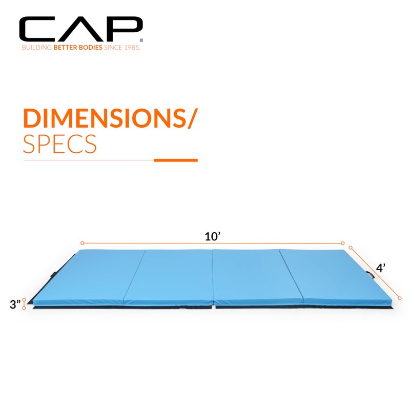 CAP Barbell Folding Exercise Mat â€“ Durable, Anti-Tear, Thick Padding for Fitness, Aerobics, Gymnastics & Home Workouts. 10' x 4' x 3" thick BLUE - Image 4