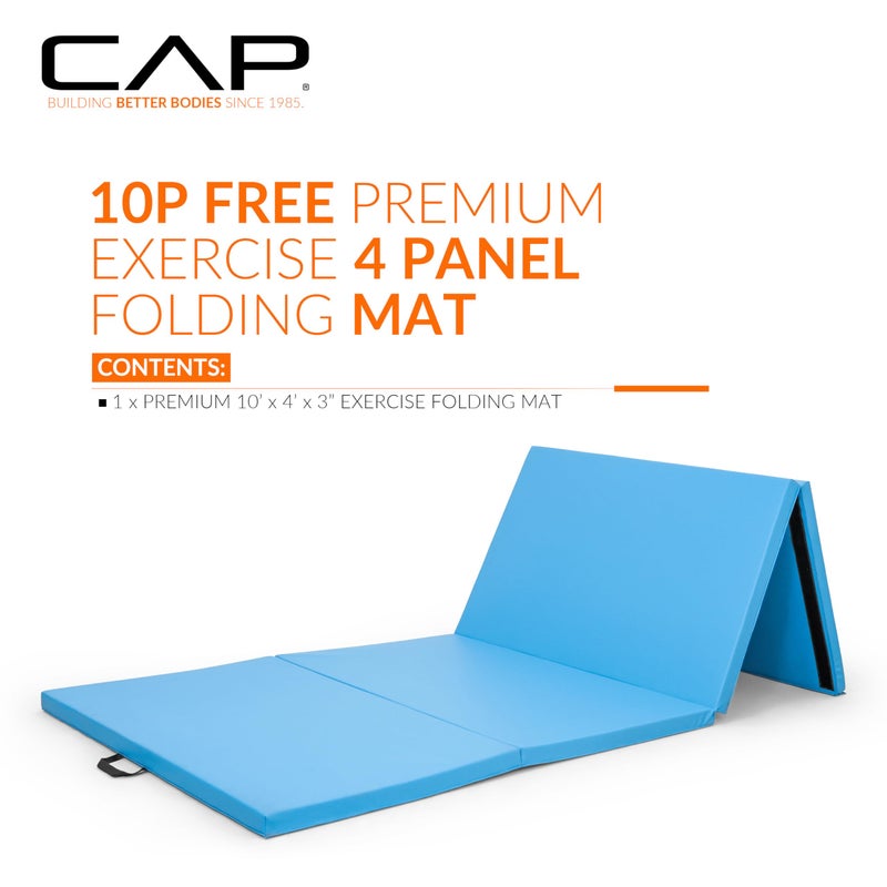 CAP Barbell Folding Exercise Mat â€“ Durable, Anti-Tear, Thick Padding for Fitness, Aerobics, Gymnastics & Home Workouts. 10' x 4' x 3" thick BLUE - Image 2