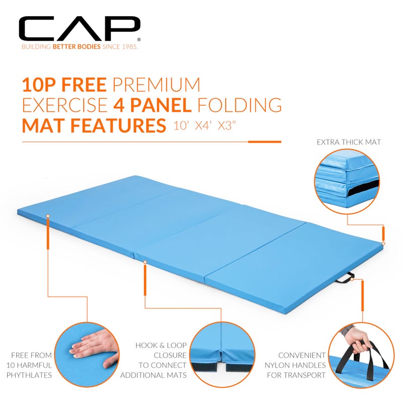 CAP Barbell Folding Exercise Mat â€“ Durable, Anti-Tear, Thick Padding for Fitness, Aerobics, Gymnastics & Home Workouts. 10' x 4' x 3" thick BLUE - Image 3
