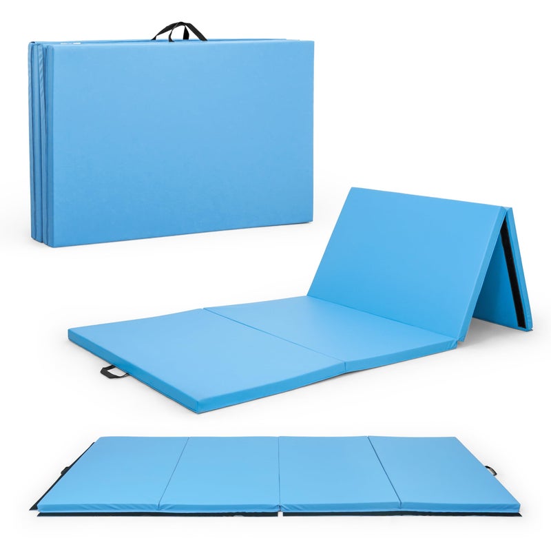CAP Barbell Folding Exercise Mat â€“ Durable, Anti-Tear, Thick Padding for Fitness, Aerobics, Gymnastics & Home Workouts. 10' x 4' x 3" thick BLUE - Image 1