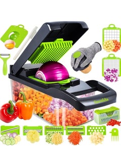 Vegetable Chopper, Pro Onion Chopper, 14-in-1 Multifunctional Food Chopper, Kitchen Vegetable Slicer Dicer Cutter with 8 Blades, Carrot & Garlic Chopper with Container
