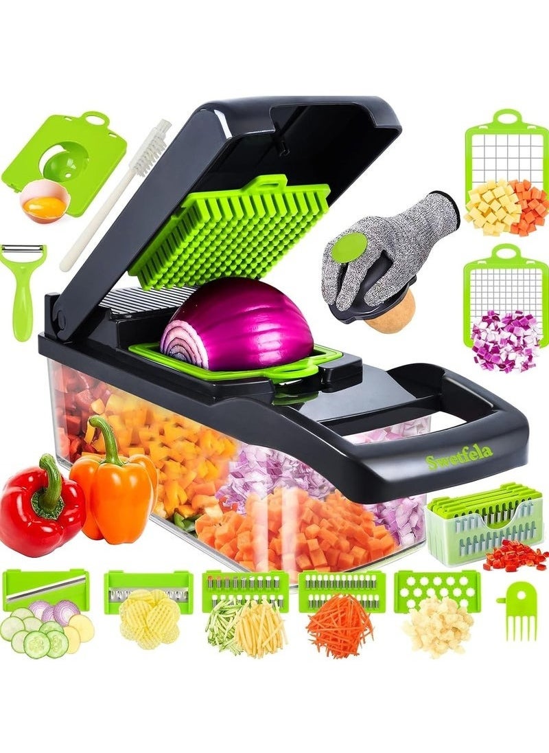 Zashe Vegetable Chopper, Pro Onion Chopper, 14-in-1 Multifunctional Food Chopper, Kitchen Vegetable Slicer Dicer Cutter with 8 Blades, Carrot & Garlic Chopper with Container  - Image 1