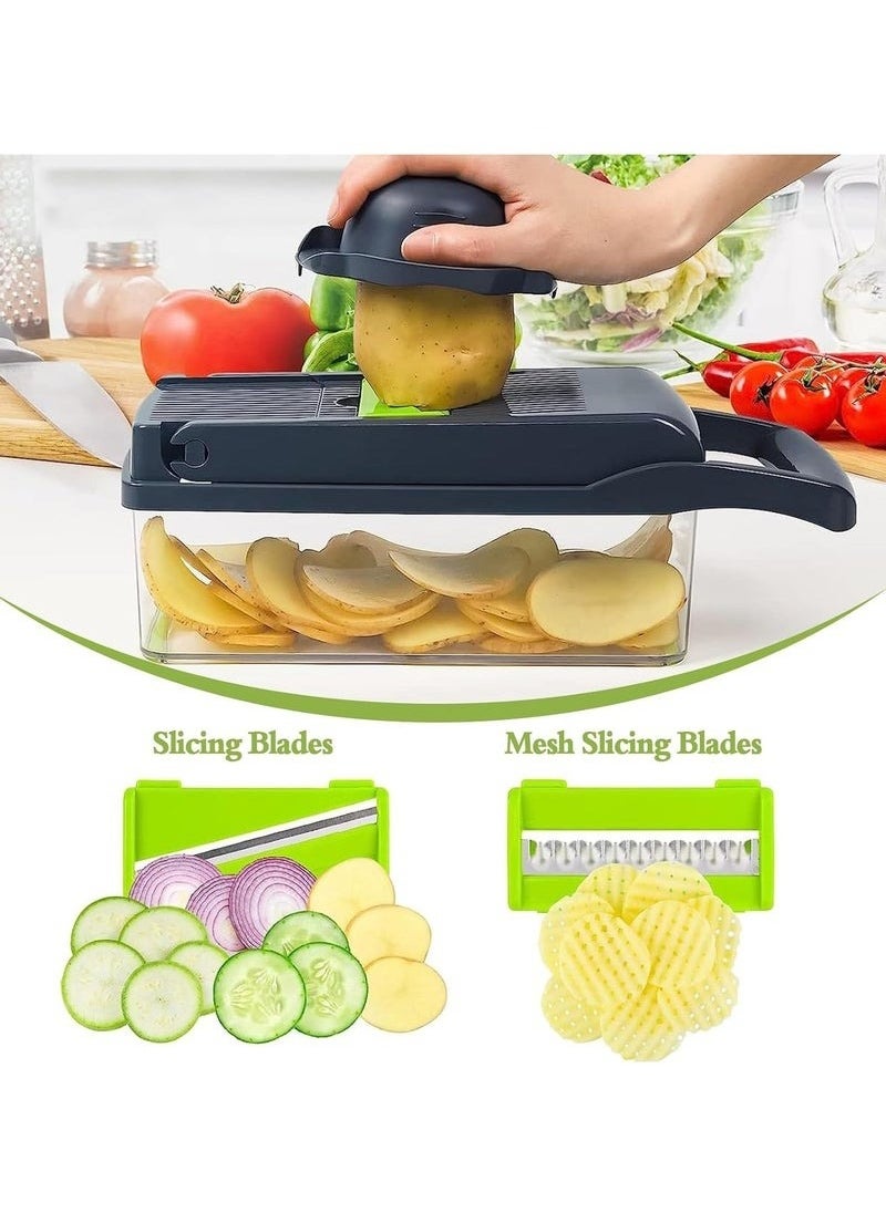 Zashe Vegetable Chopper, Pro Onion Chopper, 14-in-1 Multifunctional Food Chopper, Kitchen Vegetable Slicer Dicer Cutter with 8 Blades, Carrot & Garlic Chopper with Container  - Image 3