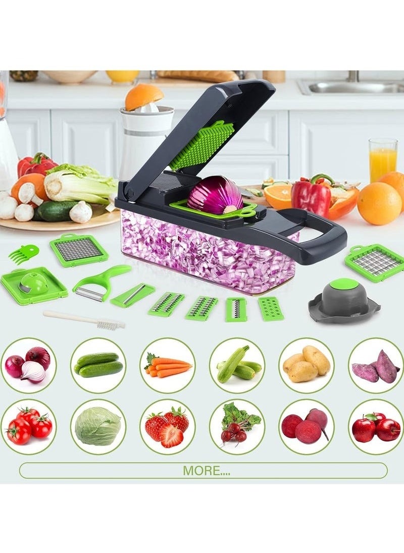 Zashe Vegetable Chopper, Pro Onion Chopper, 14-in-1 Multifunctional Food Chopper, Kitchen Vegetable Slicer Dicer Cutter with 8 Blades, Carrot & Garlic Chopper with Container  - Image 4