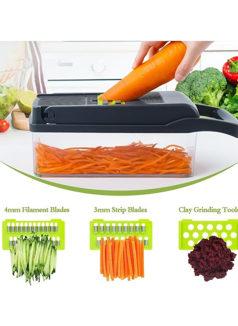 Zashe - Vegetable Chopper, Pro Onion Chopper, 14-in-1 Multifunctional Food Chopper, Kitchen Vegetable Slicer Dicer Cutter with 8 Blades, Carrot & Garlic Chopper with Container - Image 1