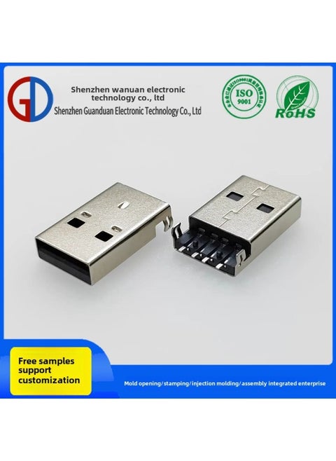 Shenzhen Guan End USB Connector A Male 3.0 Sink Plate USB3.0 Male Usb Interface 3.0 SMT Blue Glue-Color:GD-020 A Male Sink Plate 180 Degree Corner With Column LCP Ash