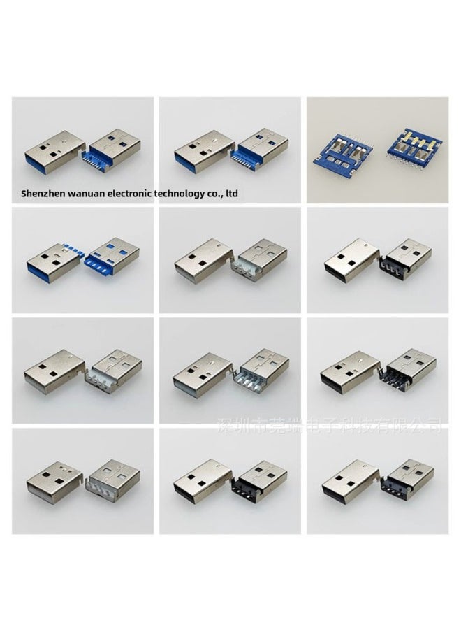 Shenzhen Guan End USB Connector A Male 3.0 Sink Plate USB3.0 Male Usb Interface 3.0 SMT Blue Glue-Color:GD-020 A Male Sink Plate 180 Degree Corner With Column LCP Ash