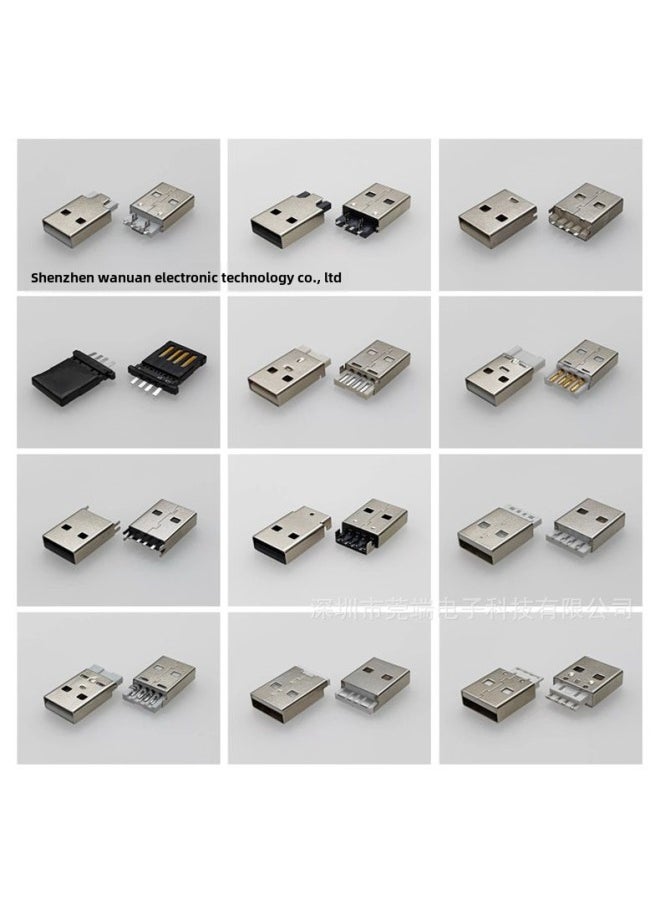Shenzhen Guan End USB Connector A Male 3.0 Sink Plate USB3.0 Male Usb Interface 3.0 SMT Blue Glue-Color:GD-020 A Male Sink Plate 180 Degree Corner With Column LCP Ash