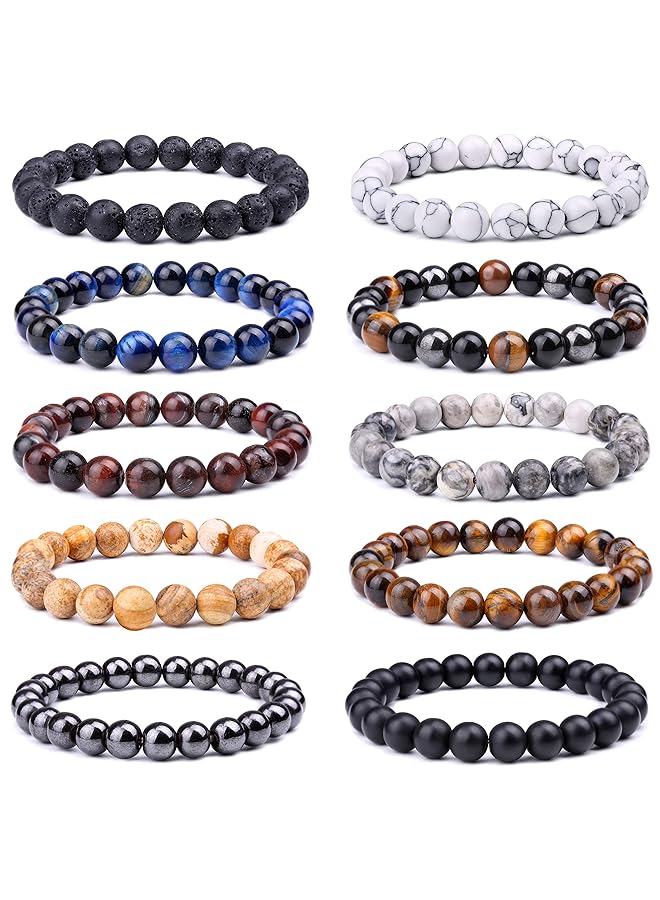 erorex 10 Pcs 8Mm Stone Semi Precious Gemstones Beaded Bracelets For Men Women Healing Crystal Stretch Beaded Bracelet Unisex - Image 1