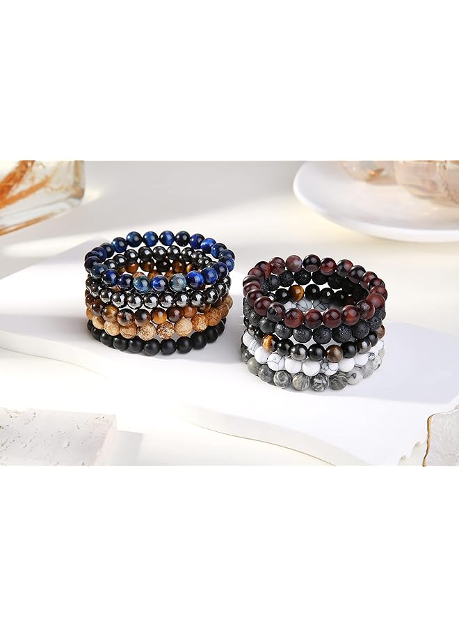 erorex 10 Pcs 8Mm Stone Semi Precious Gemstones Beaded Bracelets For Men Women Healing Crystal Stretch Beaded Bracelet Unisex - Image 3