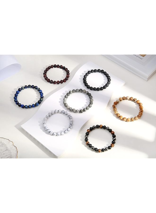 erorex 10 Pcs 8Mm Stone Semi Precious Gemstones Beaded Bracelets For Men Women Healing Crystal Stretch Beaded Bracelet Unisex - Image 4