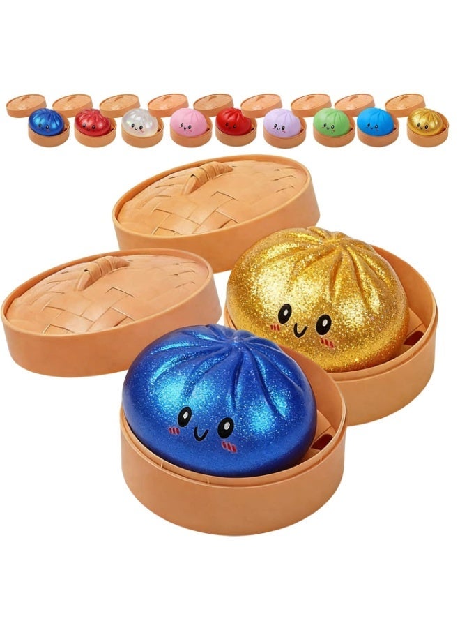Glitter Dumpling Squishy Toy Stress Relief Blue Gold Colorful Gift Box - Image 2