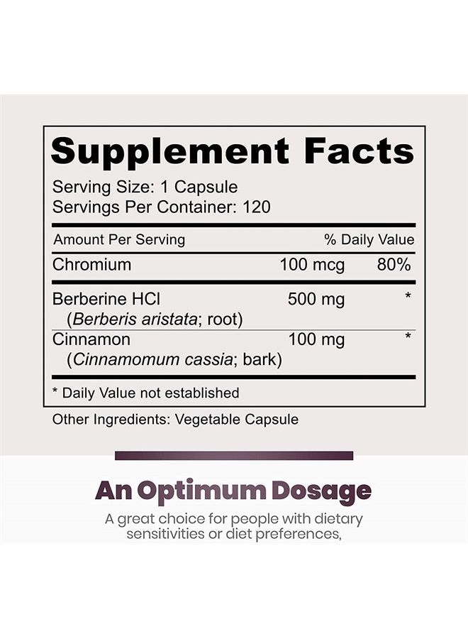Premium Berberine HCl 500mg - 120 Capsules - Cardiovascular Gastrointestinal Immune Support - Chromium Cinnamon (Pack of 2)