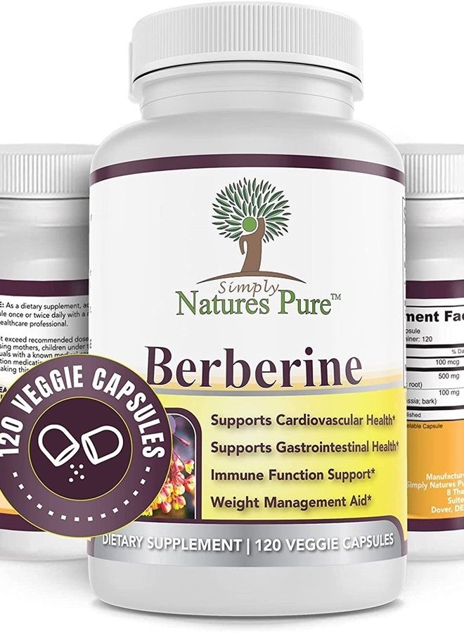Premium Berberine HCl 500mg - 120 Capsules - Cardiovascular Gastrointestinal Immune Support - Chromium Cinnamon (Pack of 2)