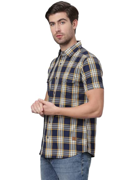 Thomas Scott Men's Checkered Slim Fit 100% Cotton Casual Shirt with Half Sleeve Indigo - Image 4