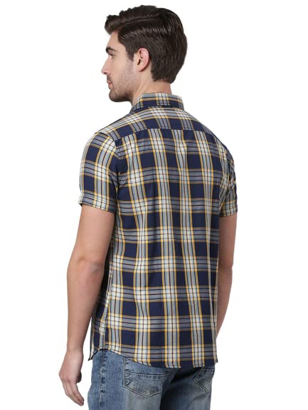 Thomas Scott Men's Checkered Slim Fit 100% Cotton Casual Shirt with Half Sleeve Indigo - Image 3