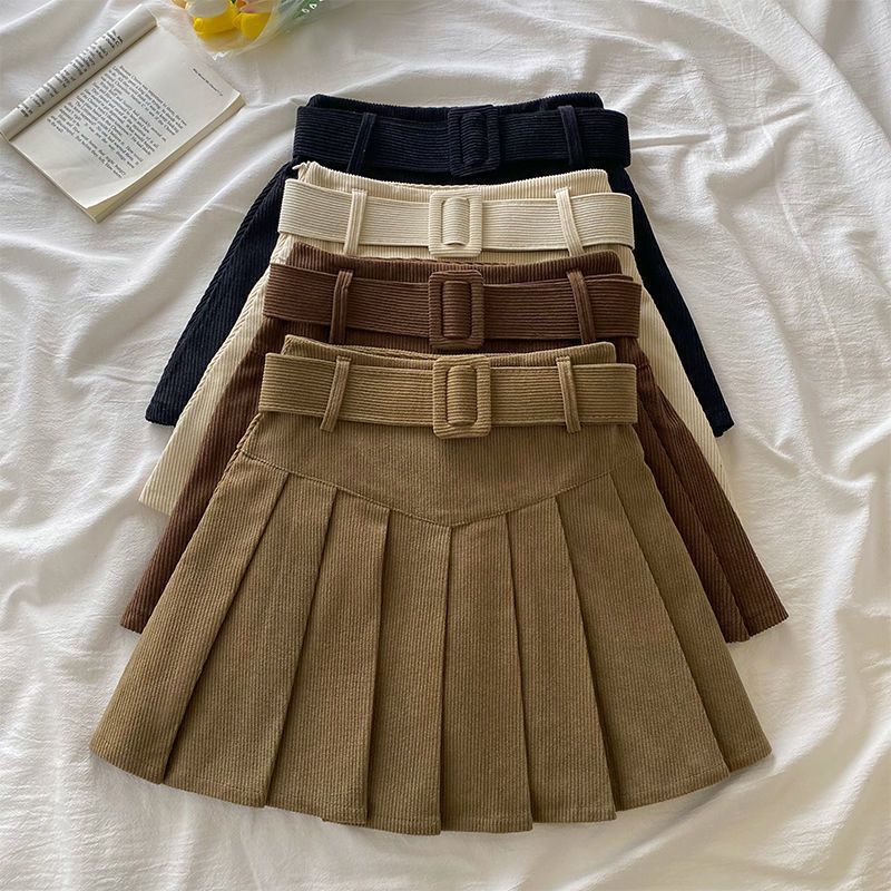 2024 Spring Autumn Winter Corduroy Pleated Skirt Women's Design Sense High Waist Slimming Korean A- Line Skirt Student Skirt - Image 3